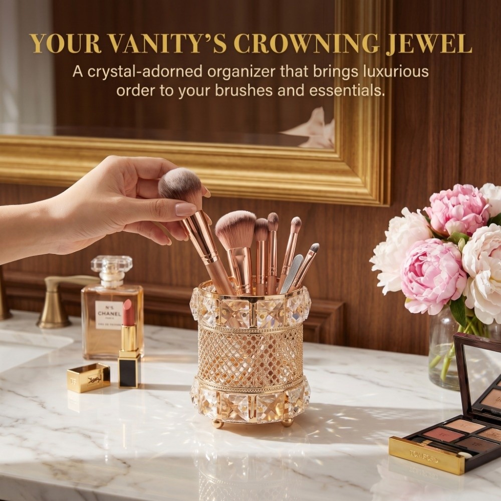 Gold Makeup Brush Holder Organ - огляд і ціна Luxury Skincare And Makeup Brands